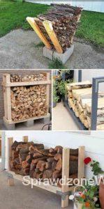 drewniany stojak na drewno kominkowe